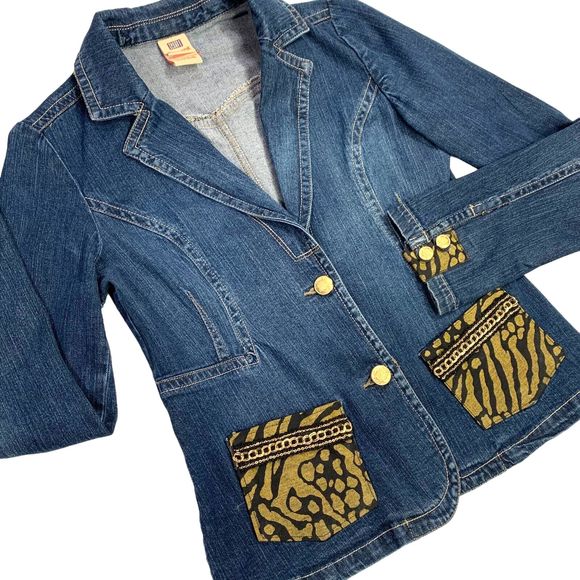 Elegant Boho Denim Jacket Black Lace Gold Chain Rockstar Y2K Goth Glam - Picture 2 of 16